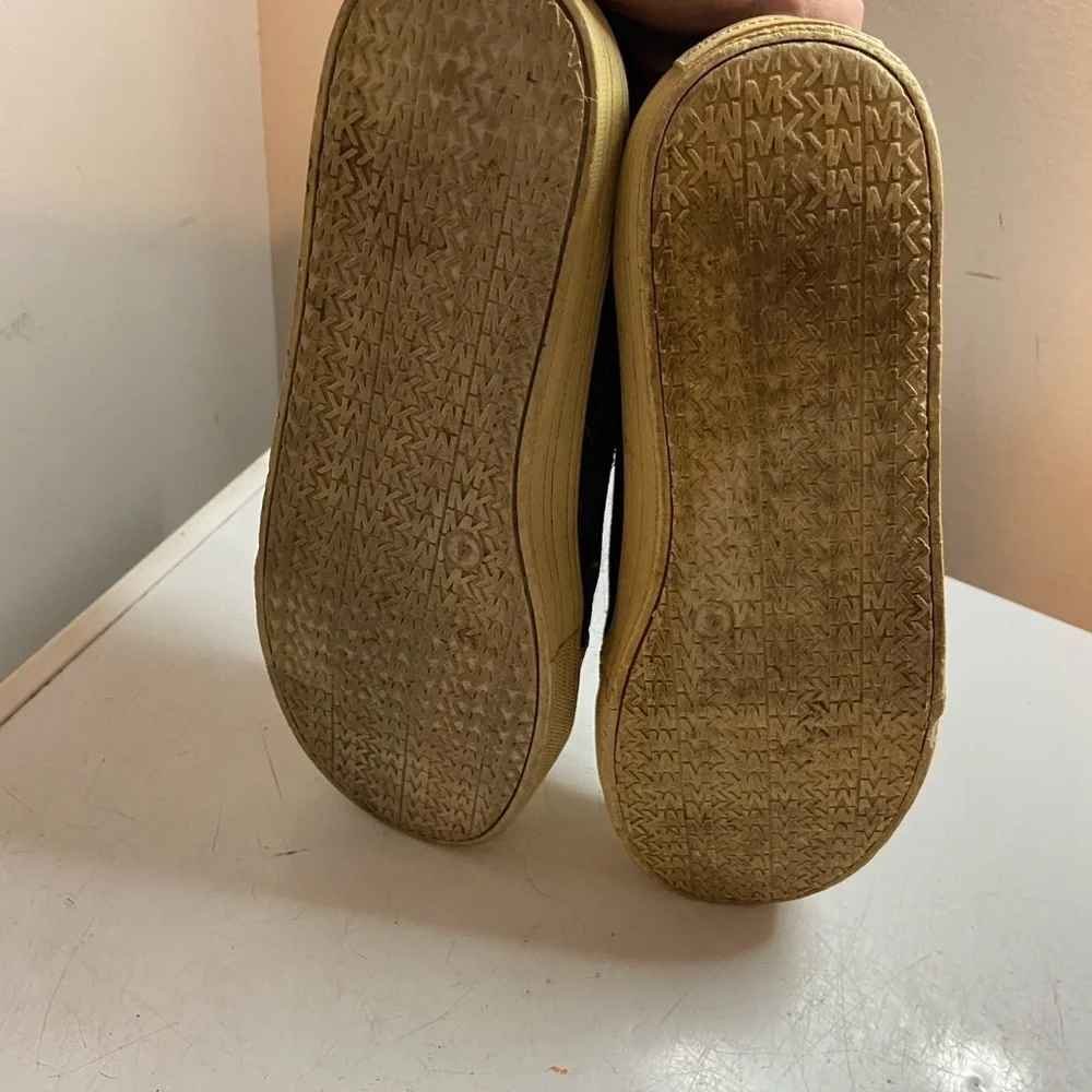 MICHAEL KORS MALAGA DENIM GOLD GLITTER FASHION SNEAKERS SHOES SIZE 4 LACE-UP GUC